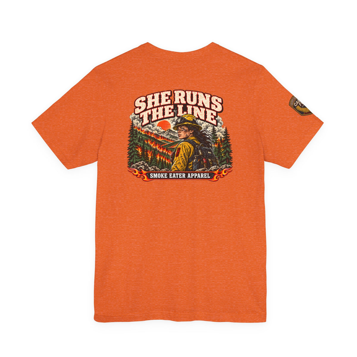She Runs the Line – Female Wildland Firefighter Crew Leader T-Shirt