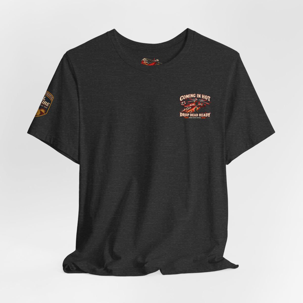 Drop Dead Ready Skeleton Wildland Firefighter Helicopter T-Shirt