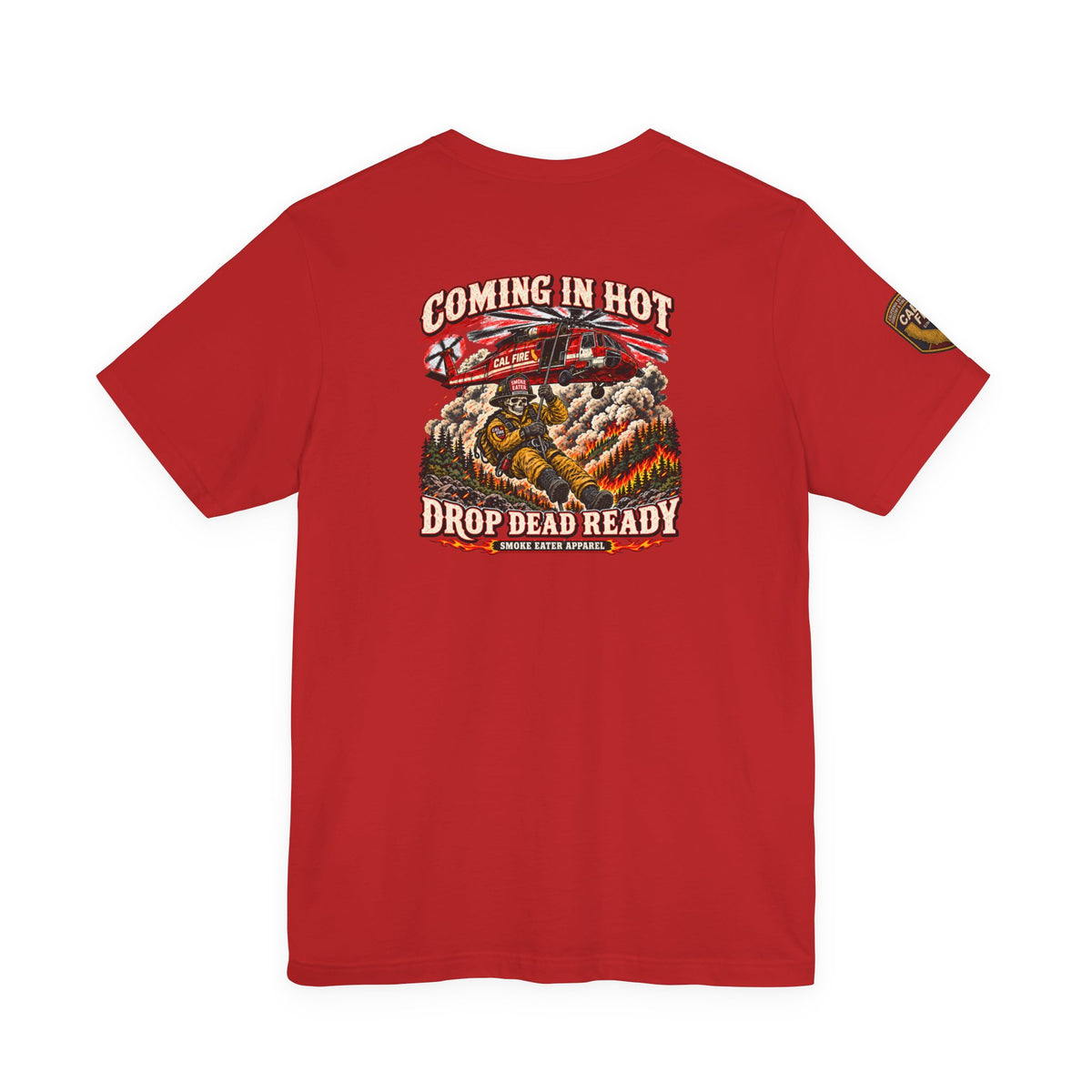 Drop Dead Ready Skeleton Wildland Firefighter Helicopter T-Shirt
