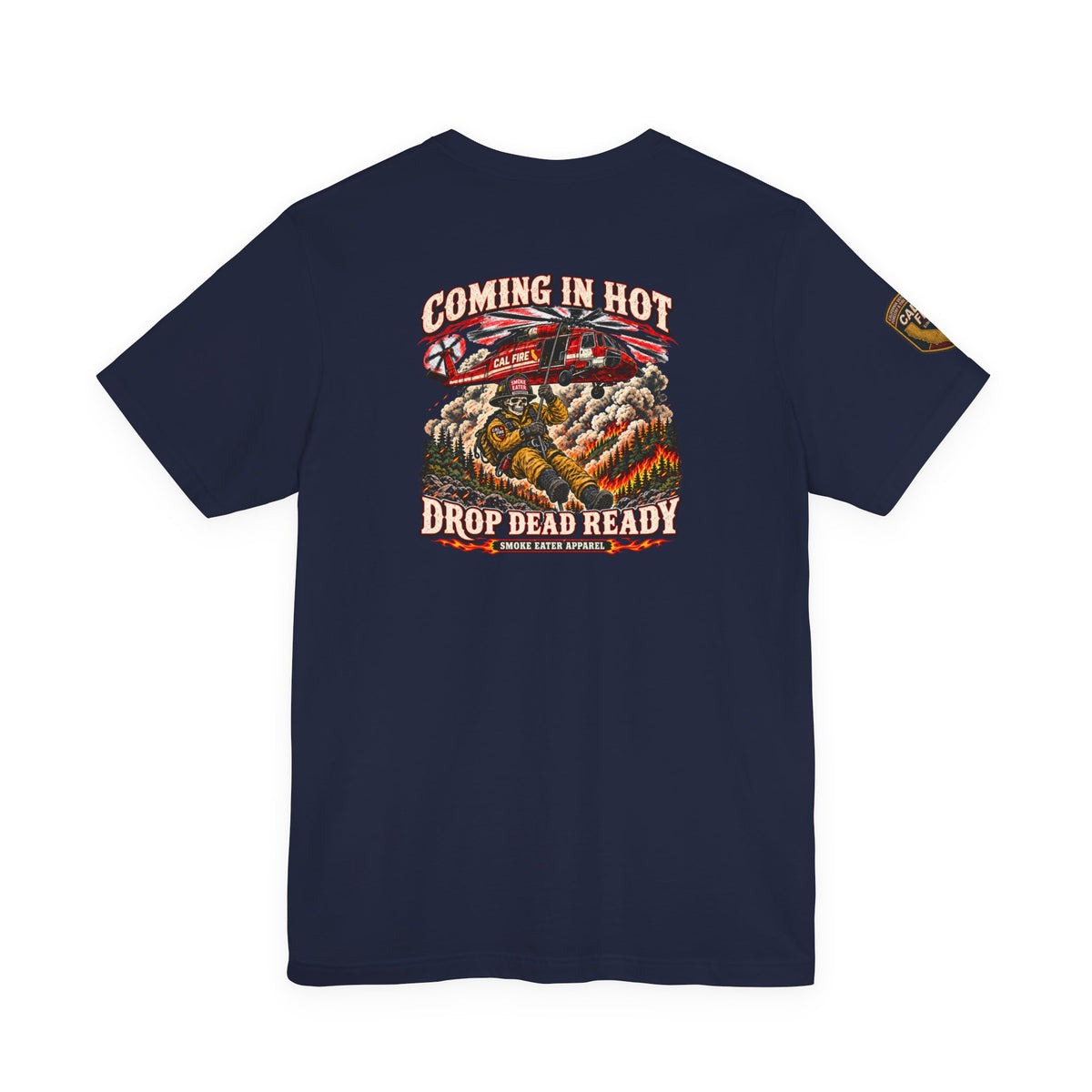 Drop Dead Ready Skeleton Wildland Firefighter Helicopter T-Shirt