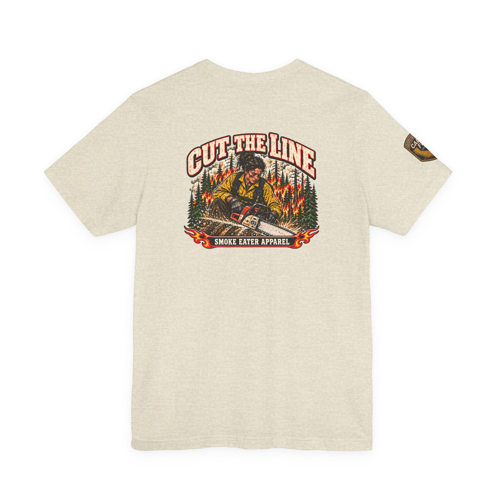 Cut the Line – Female Wildland Firefighter Chainsaw T-Shirt