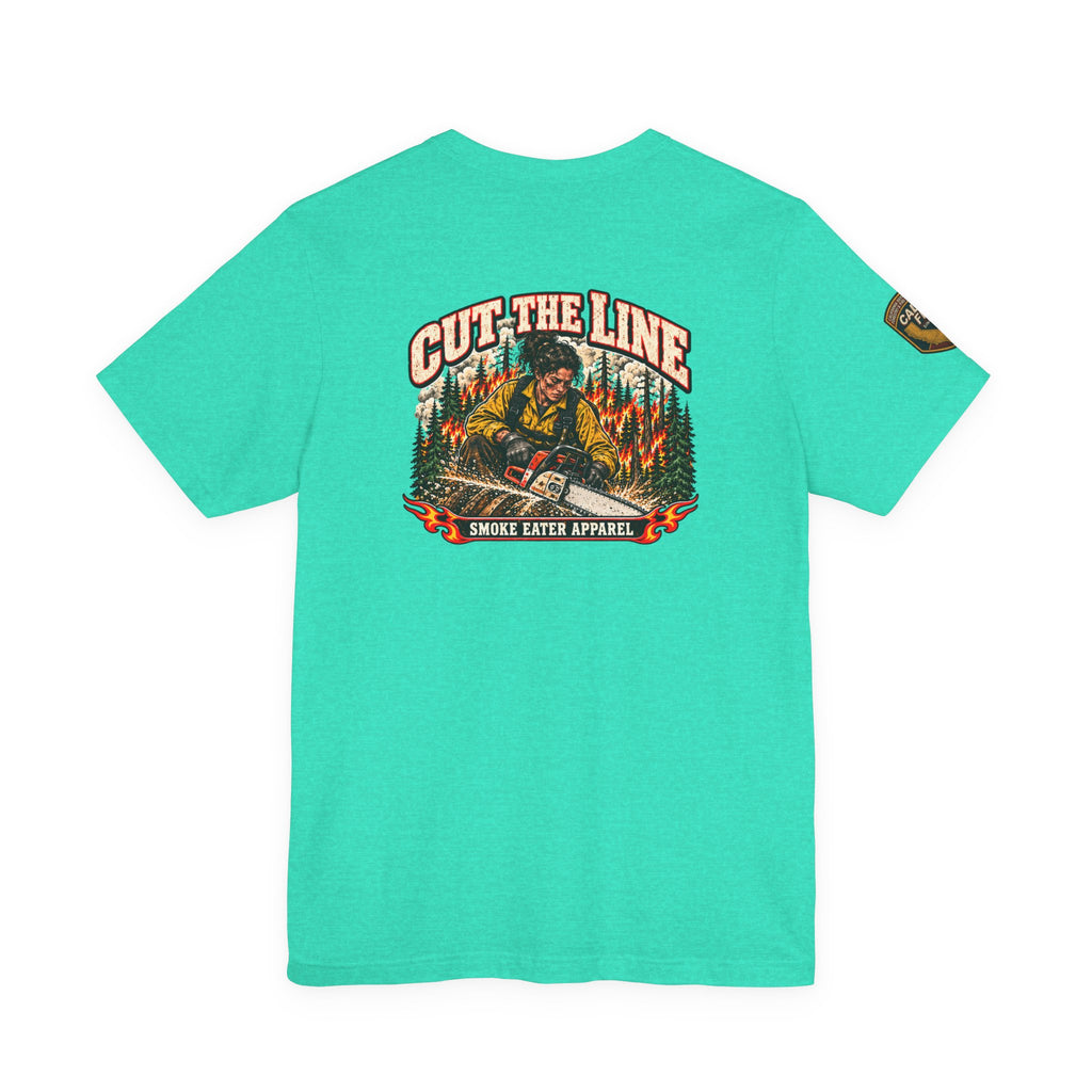 Cut the Line – Female Wildland Firefighter Chainsaw T-Shirt