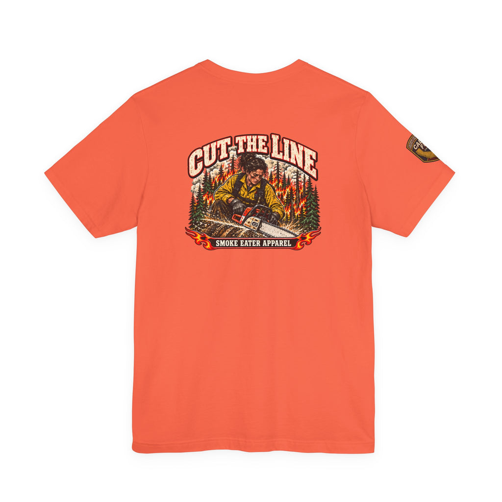 Cut the Line – Female Wildland Firefighter Chainsaw T-Shirt