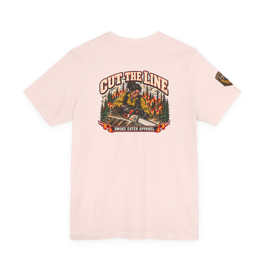 Cut the Line – Female Wildland Firefighter Chainsaw T-Shirt