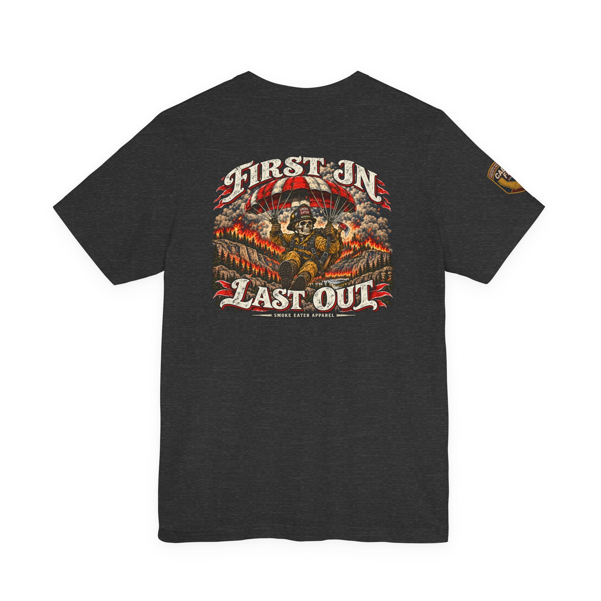 Skull Firefighter Graphic Tee | CAL FIRE Plane, Wildfire Smoke