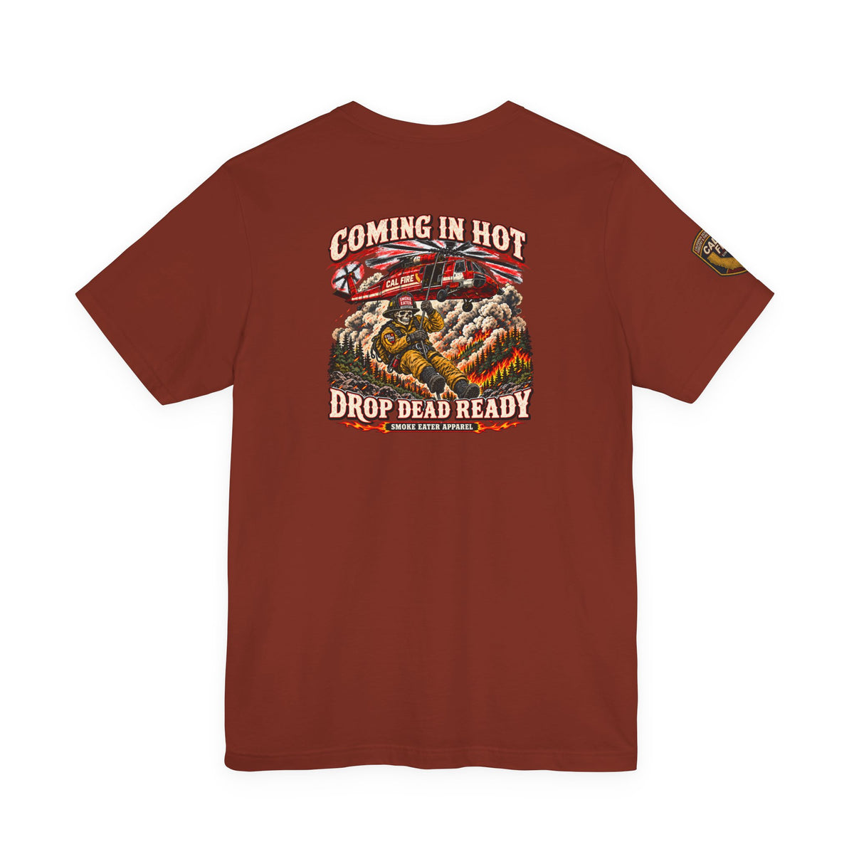 Drop Dead Ready Skeleton Wildland Firefighter Helicopter T-Shirt