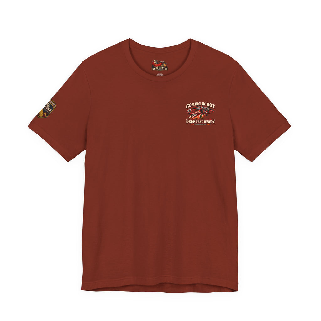 Drop Dead Ready Skeleton Wildland Firefighter Helicopter T-Shirt