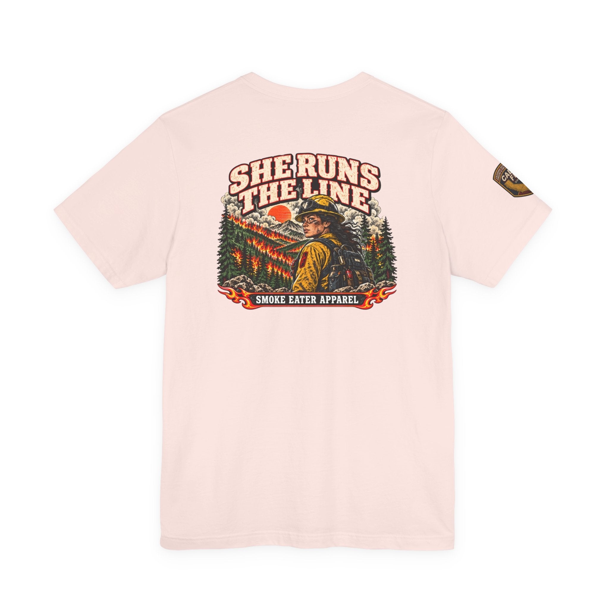 She Runs the Line – Female Wildland Firefighter Crew Leader T-Shirt