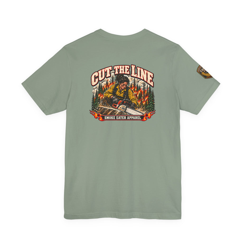 Cut the Line – Female Wildland Firefighter Chainsaw T-Shirt