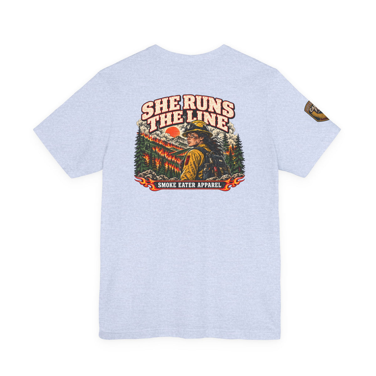 She Runs the Line – Female Wildland Firefighter Crew Leader T-Shirt