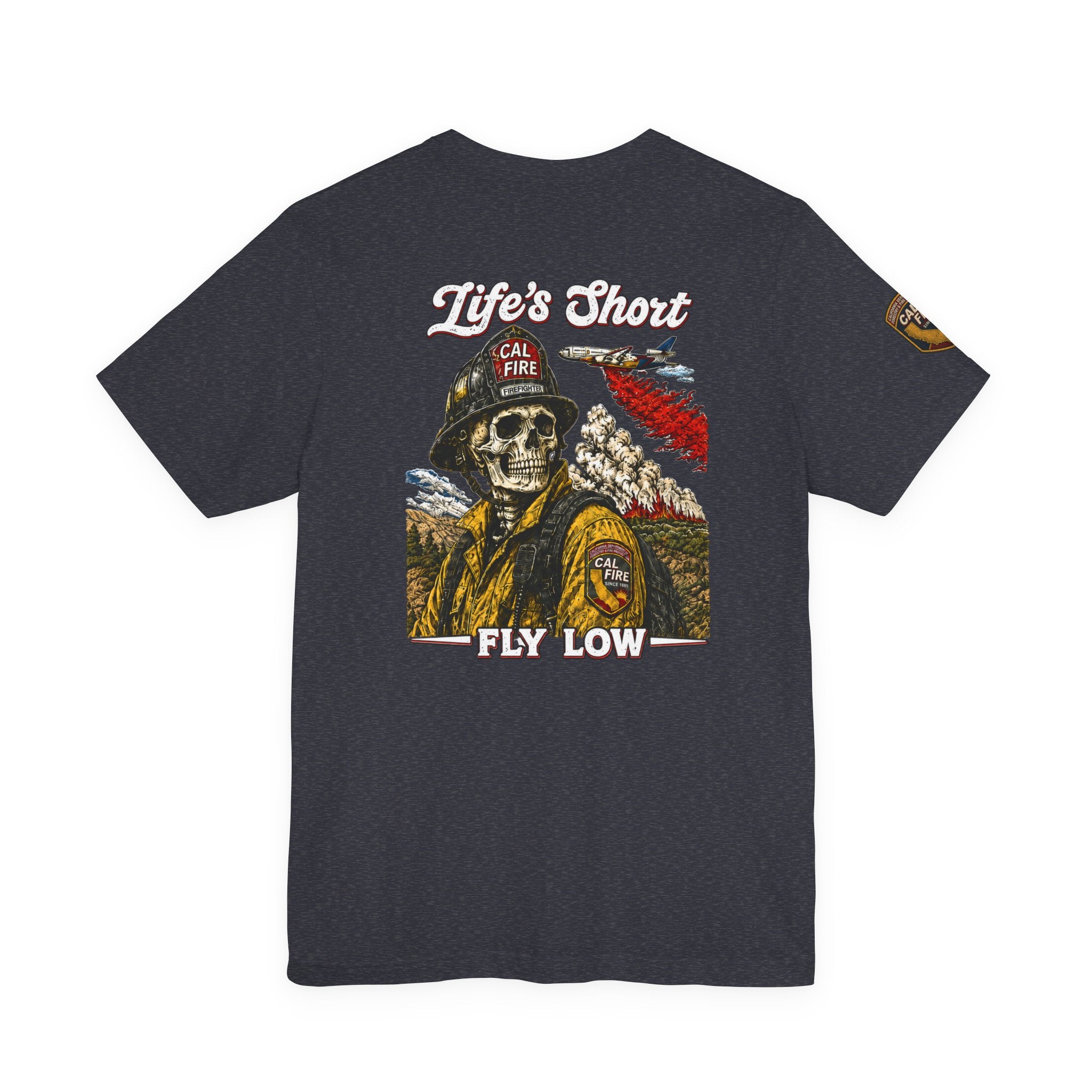 Skull Firefighter Graphic Tee | CAL FIRE Plane, Wildfire Smoke