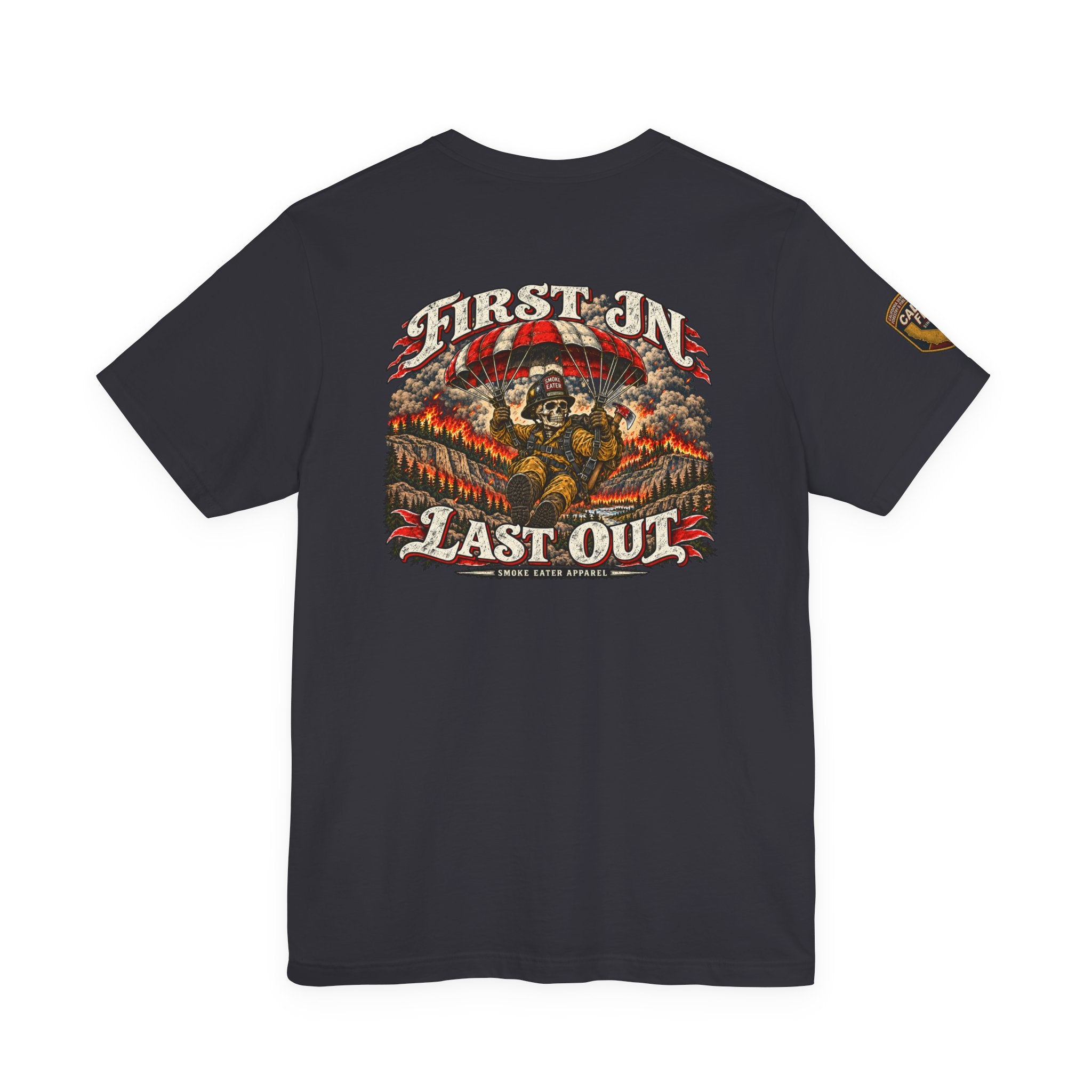 Skull Firefighter Graphic Tee | CAL FIRE Plane, Wildfire Smoke