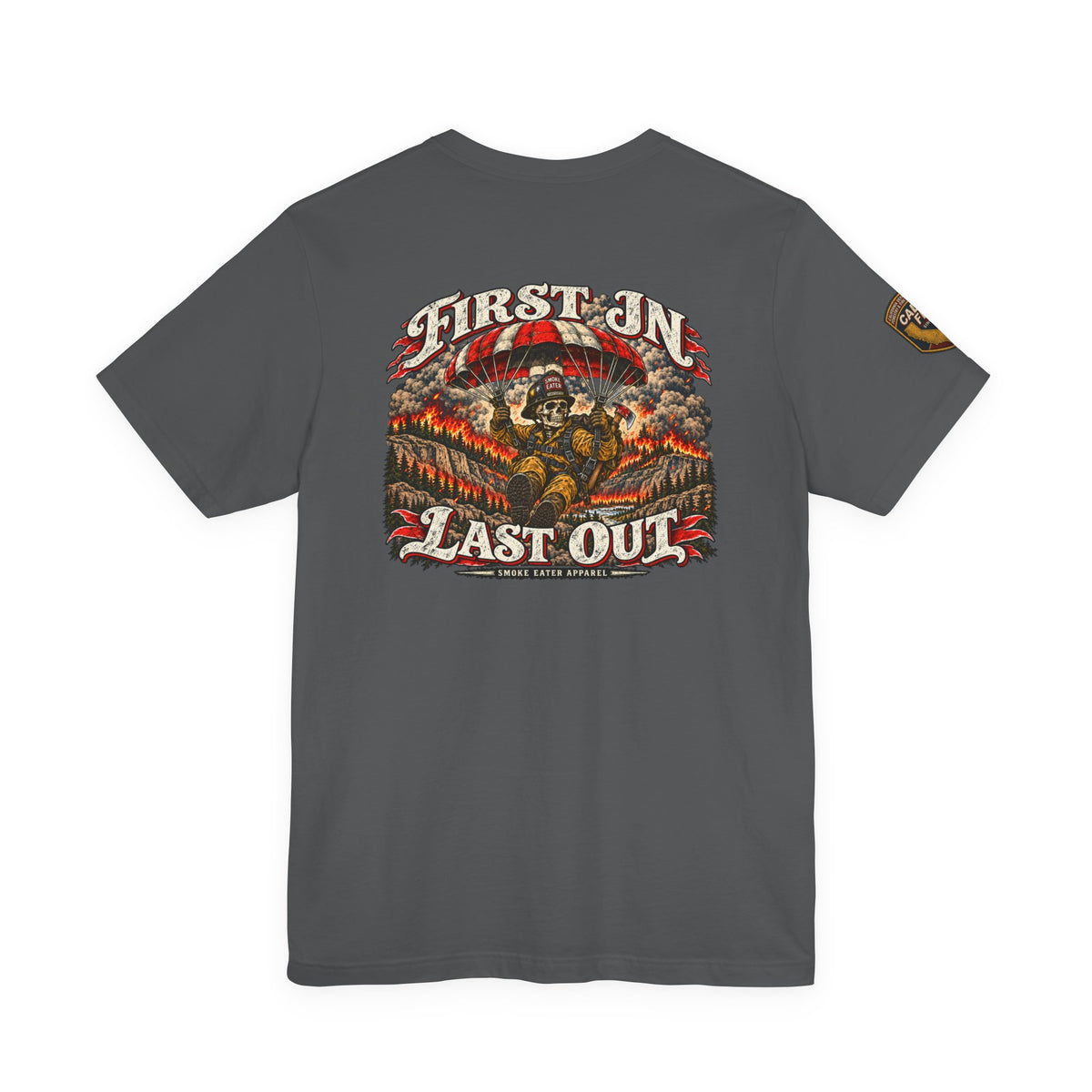 Skull Firefighter Graphic Tee | CAL FIRE Plane, Wildfire Smoke