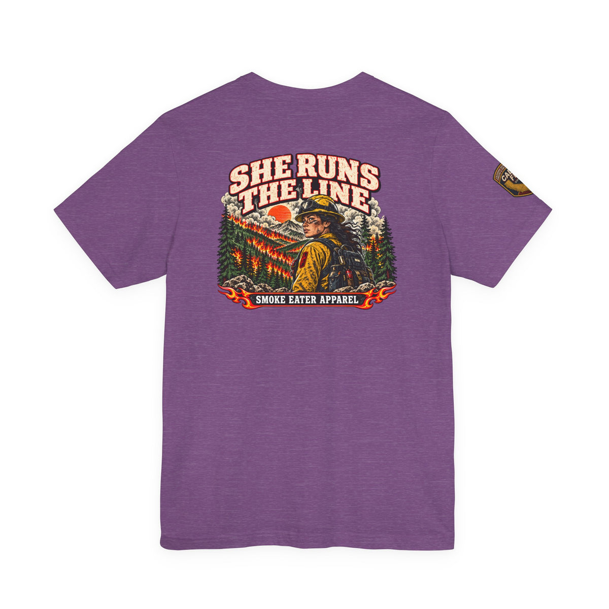 She Runs the Line – Female Wildland Firefighter Crew Leader T-Shirt