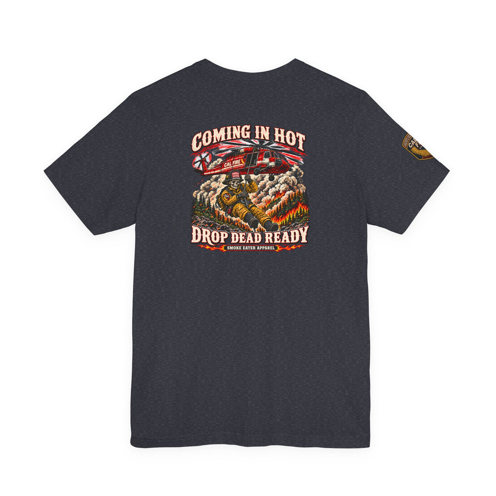 Drop Dead Ready Skeleton Wildland Firefighter Helicopter T-Shirt