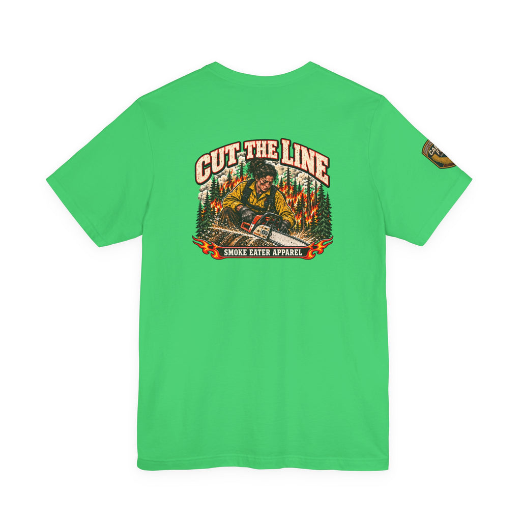 Cut the Line – Female Wildland Firefighter Chainsaw T-Shirt