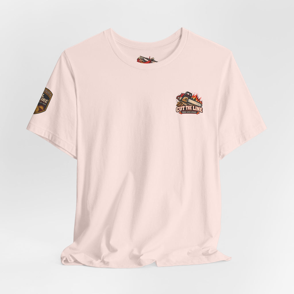 Cut the Line – Female Wildland Firefighter Chainsaw T-Shirt