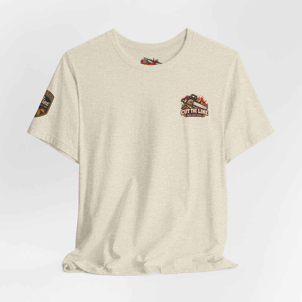 Cut the Line – Female Wildland Firefighter Chainsaw T-Shirt