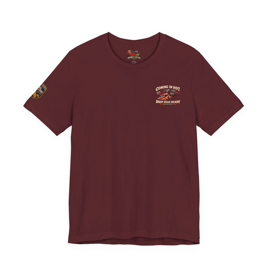 Drop Dead Ready Skeleton Wildland Firefighter Helicopter T-Shirt