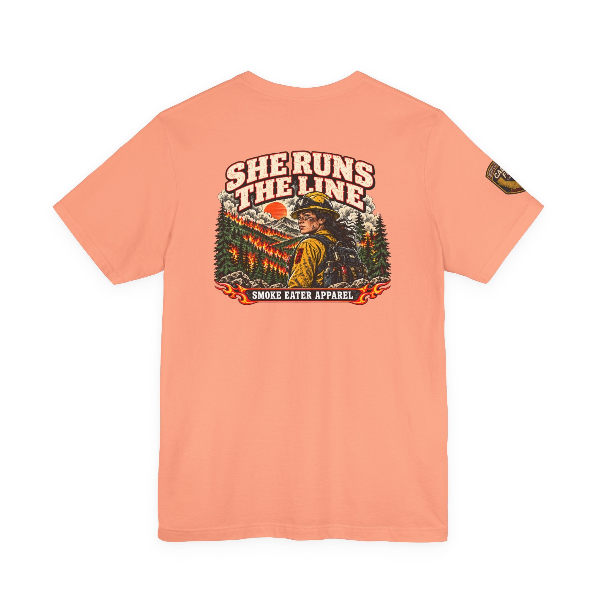She Runs the Line – Female Wildland Firefighter Crew Leader T-Shirt