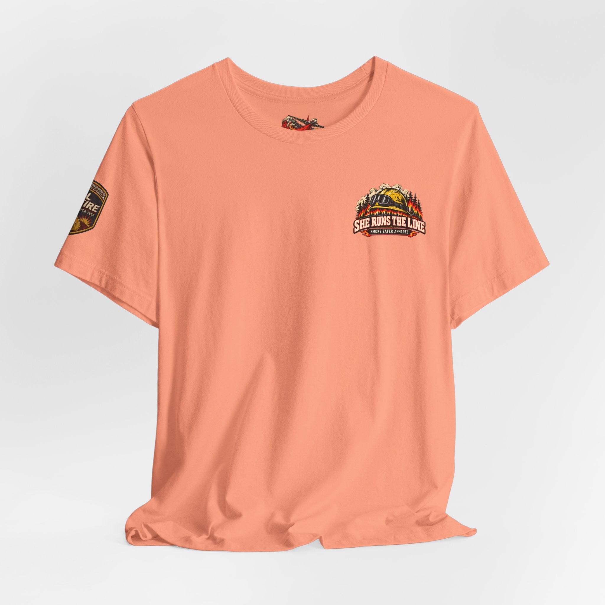 She Runs the Line – Female Wildland Firefighter Crew Leader T-Shirt