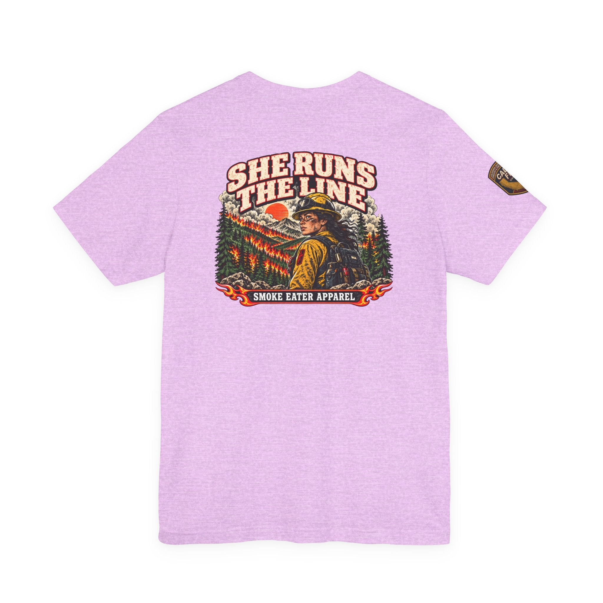 She Runs the Line – Female Wildland Firefighter Crew Leader T-Shirt