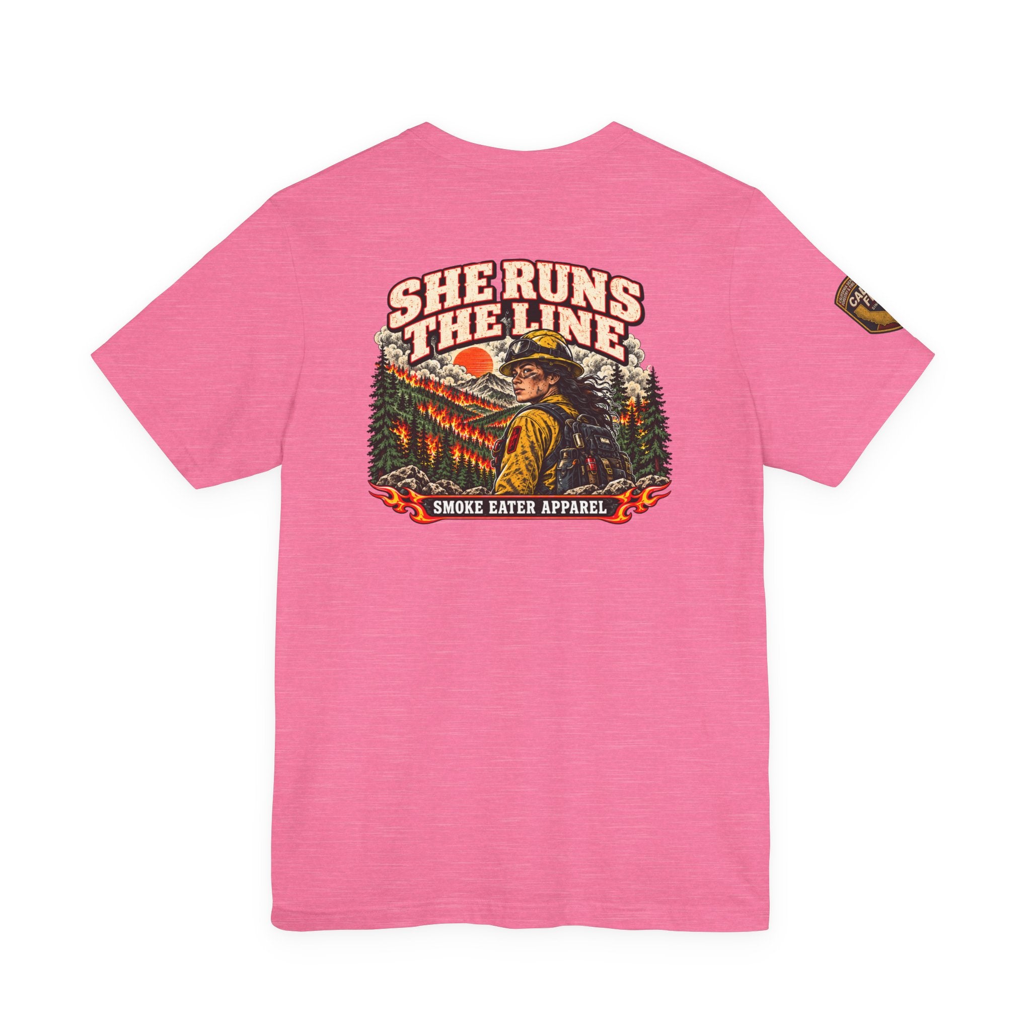She Runs the Line – Female Wildland Firefighter Crew Leader T-Shirt