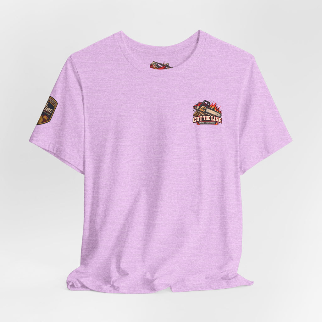 Cut the Line – Female Wildland Firefighter Chainsaw T-Shirt