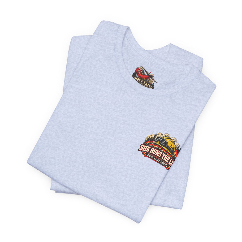 She Runs the Line – Female Wildland Firefighter Crew Leader T-Shirt
