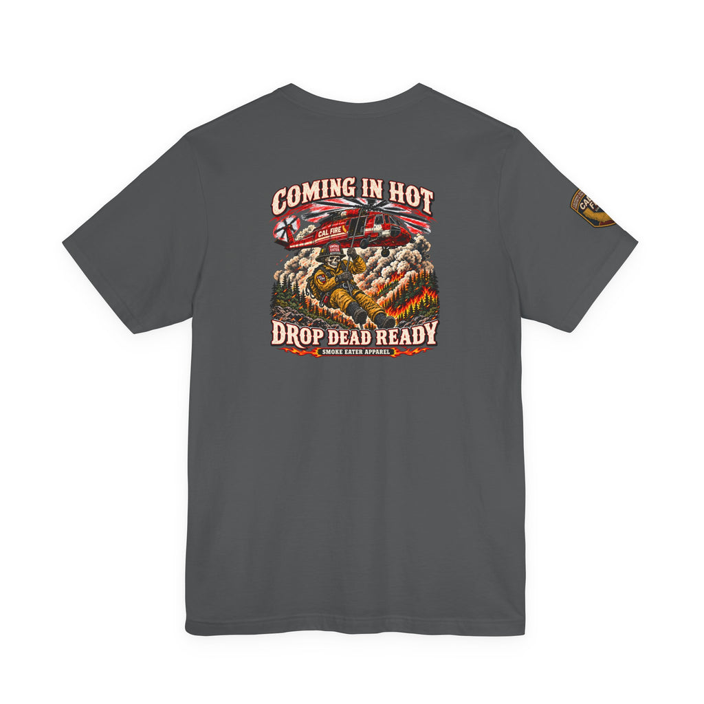 Drop Dead Ready Skeleton Wildland Firefighter Helicopter T-Shirt