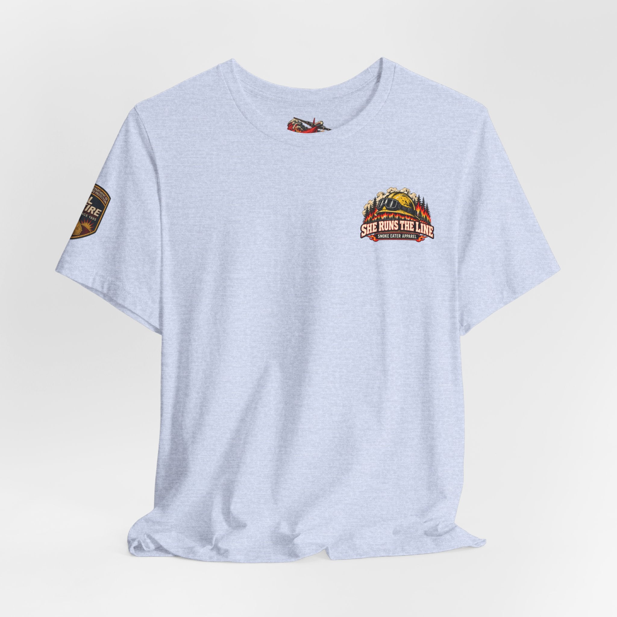 She Runs the Line – Female Wildland Firefighter Crew Leader T-Shirt